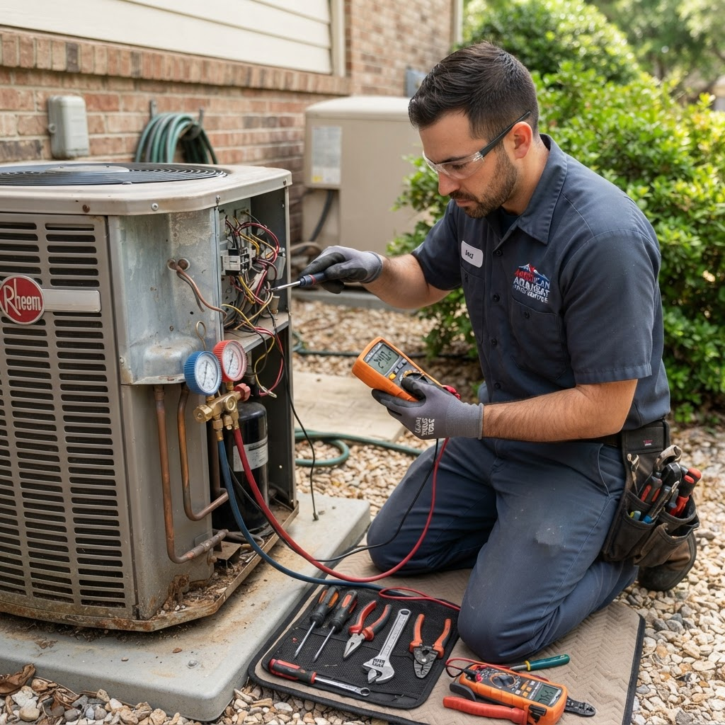 Technician repairing air conditioner